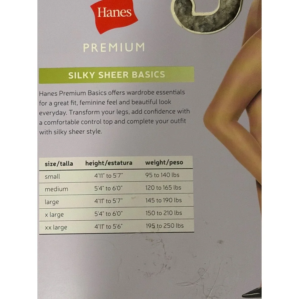 Hanes Premium Silky Sheer Basics Control Top Pantyhose Barely Black Medium NIP